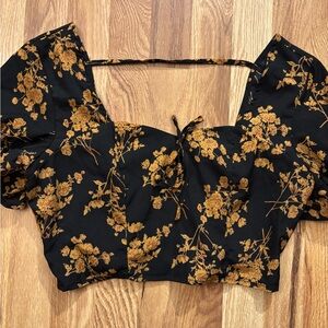 SHEIN Black and Gold Floral Crop Top